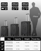 Somago Expandable Carry On luggage with Shock-Absorbing Braking Spinner Wheels Moon Star Design Hard Shell Suitcase with Cupholder TSA Lock (Black,Expandable 20 Inch)