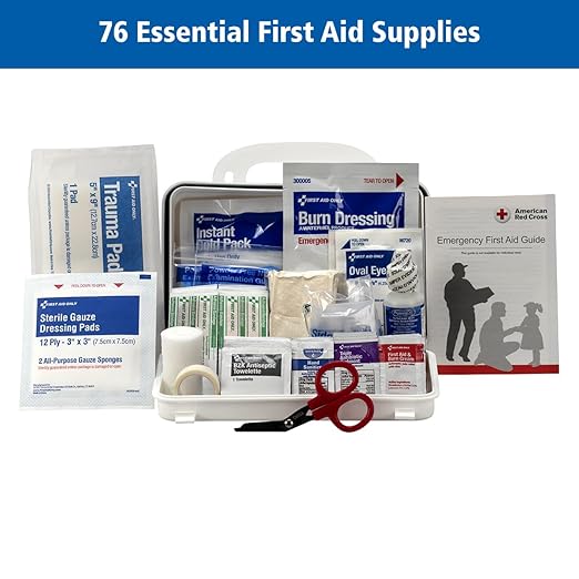 First Aid Only 91322 ANSI A 2021 and OSHA Compliant First Aid Kit, 10-Person Emergency First Aid Kit for Business, Home, Car, and Worksites, 76 Pieces