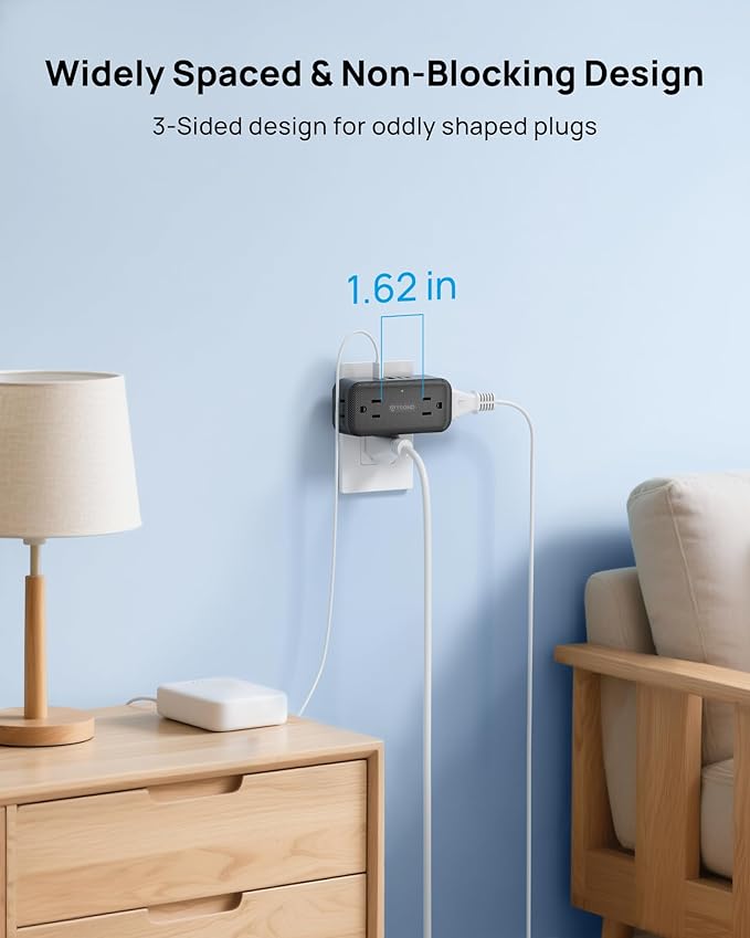 TROND Wall Outlet Extender with 360 Rotating Plug, Multi Plug Wall Outlet with 4 Electrical Sockets and 4 USB Ports, 900 Joules Surge Protection, USB Charging Station for Home Office Travel, Black