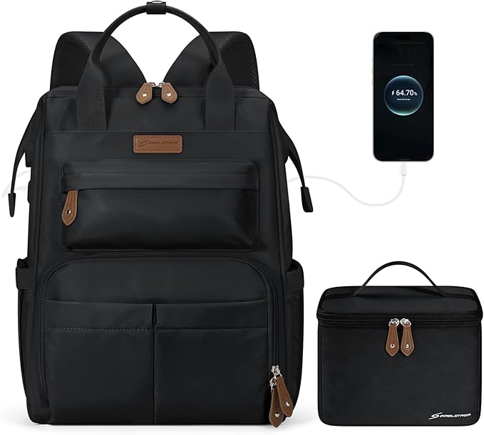 Maelstrom Travel Backpack for Women Men,Laptop Backpack Fits 15.6-17.3 Inch Laptop, Nurse/Work Bag with Insulated Lunch Box (Black)