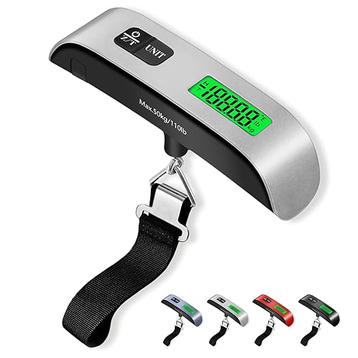 Luggage Scale, 110lbs Portable Digital Luggage Weight Scale, Rubber Pain Suitcase Scales with LCD Display & Temperature for Travel (Sliver)
