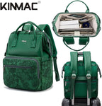 Kinmac Wide Open Style Laptop Backpack for Laptop Up to 15.6 Inch Men Women Travel Outdoor Backpack (Green Leaves PU)