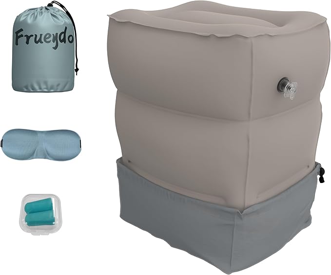 Inflatable Travel Pillow for Airplane, Adjustable Foot Rest Cushion for Under Sesk, Portable Foot Stool for Long Flights, Office and Home Use