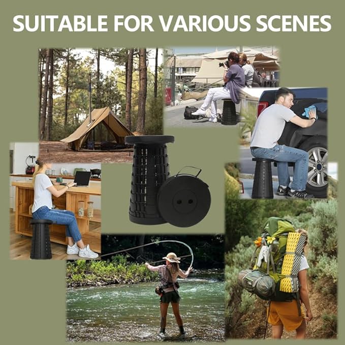 JAEMEYEM 2 PCS Upgraded Collapsible Stool Chair, Max 660lb Folding Stool, Lightweight, Sturdy, Adjustable, Portable, Foldable Seat Stools for Outdoor Camping Fishing Hiking BBQ