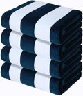 Exclusivo Mezcla 4 Pack Cotton Oversized 35x70 Inches Soft Cabana Stripe Thick Beach Towel, Super Absorbent Travel Bath Pool Towel (Dark Navy)