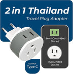 OREI Thailand Power Plug Adapter with 2 USA Inputs - Travel 3 Pack - 2 x Type O, 1 x Type C (US-18) Safe Grounded Use with Cell Phones, Laptop, Camera Chargers, CPAP, and More