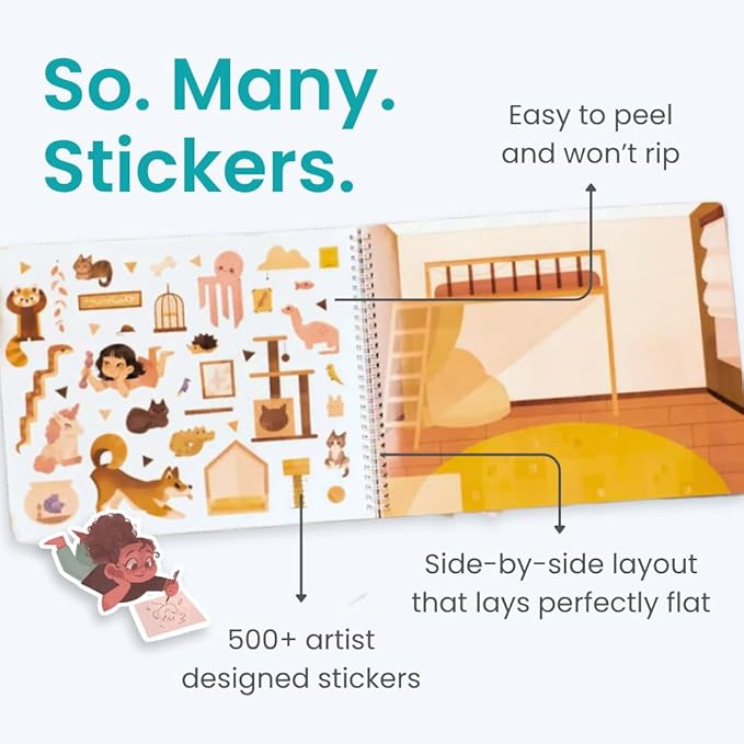 All The Different Rooms 500+ Sticker Book by Cupkin Fashion Toddler Travel Activity Coloring + Sticker Book, Road Trip Essentials, 12 Coloring Pages + Side by Side Scenes for Ages 2–8 Years