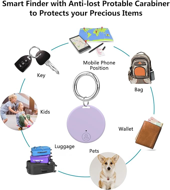 Aircawin GPS Tracker Case,Key Item Finder Locator,No Monthly Fee App for iOS/Android 2023 Latest,Portable Anti-Lost Bluetooth Mini Tag Item Tracker for Luggages/Kids/Pets/Phone/Wallet/Bag-1Pcs-Purple