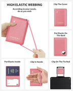 Stouchi AirTag Passport Holder, Cute Passport Holder with Airtag Slot, RFID Passport Wallet Cover for Women, Family Leather Passport Protector Case, Anti-Lost Travel Essentials, Pink