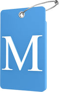 Gostwo 2 Pack Luggage Tags for Suitcases, 26 Initial Letter Travel Luggage Baggage Identification Labels ID Tag Fully Bendable Tags with Stainless Steel Loop (Blue) (Letter M)