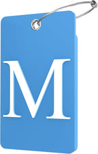 Gostwo 2 Pack Luggage Tags for Suitcases, 26 Initial Letter Travel Luggage Baggage Identification Labels ID Tag Fully Bendable Tags with Stainless Steel Loop (Blue) (Letter M)
