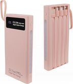 Portable Charger with Built in Cables,10000mAh Power Bank with LED Lamp Fast Charging 3.0 USB C External Battery Pack Phone Charger with LED Display for iPhone, Samsung and Cell Phones (Pink)