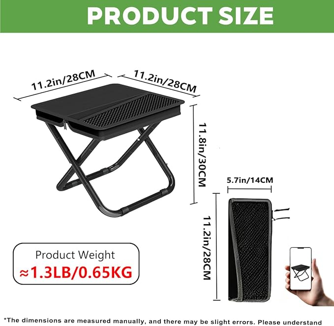 Portable Ultralight Travel Stool Camping Chair Fishing Stool - Gray Carbon Steel and Keychain, Handbag Style Pocket Foldable