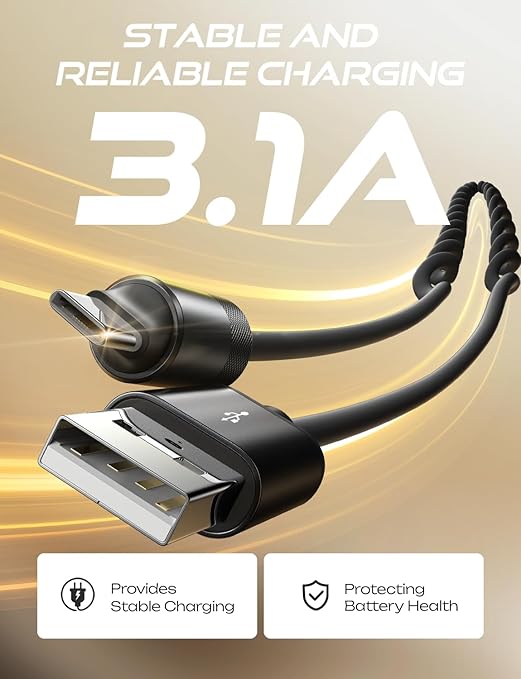 LISEN Coiled USB C Cable, 2 Pack for Android Auto & CarPlay Cable, Short USB A to USB C Cable Compatible with iPhone 17/16/15, Samsung Galaxy S25/S24/S23 A15/A14, Google Pixel 9/8, Space Black 6FT