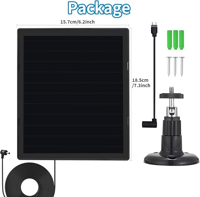 Solar Panel Charger for Ring Camera, Compatible with Ri ng Stick Up Cam, Stick Up Cam Pro, Ring Spotlight Cam Plus/Pro, 6W5V 13ft Charging Cable (Black-2Pack)