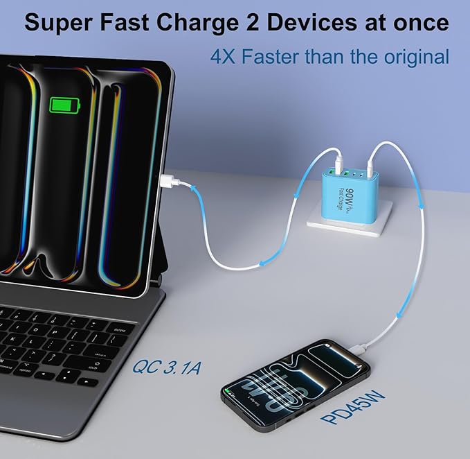 90W GaN USB C Charger Block [3 Pack],6-Port USB C Wall Charger Fast Charging 45W PD Power Adapter for MacBook Air/iPad Pro/iPhone 17Pro Max/Samsung Galaxy S24 Ultra/Tabs for Home Travel