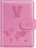 Passport Holder Cover Initail Letter A-Z Travel Wallet 3D Embossed Design RFID Blocking Card Holder Personalized Gift Passport Cover Wallet, Passport Book Holders for Women and Girls, Pink-V