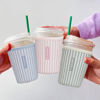 Reusable Insulated Neoprene Iced Coffee Cup Sleeve, Durable Drink Sleeve for Cold Beverages, Beverage Holder for Iced Coffee, Pink Stripes