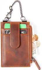 RFID Blocking Boot Wallet with Security Chain & Zipper Lock – Genuine Leather Wallets for Men, Travel Wallets Women, Minimalist Leather Card Holder