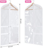 Woanger 6 Pcs Garment Bags for Dance Costumes Clear PVC with Zippers Garment Bag with Pockets Dance Costume Organizer Carrier for Storage Cover for Adult(White,20'' X 40'')