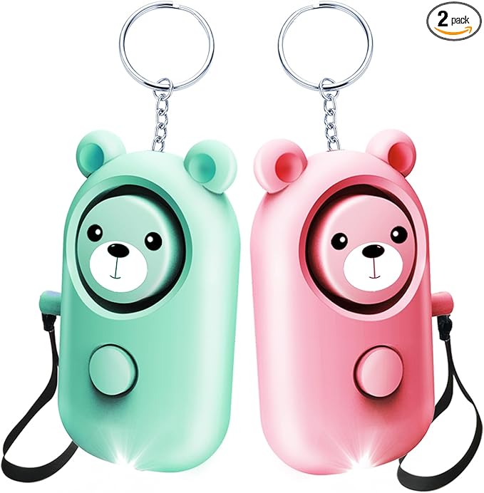 Personal Alarm Keychain 130dB 2 Pack, Multi-Function with LED Light, Safety Loud Self Defense for Women Girl Kids Elderly, Portable Security Cute Safe Sound Siren (Green+Pink)