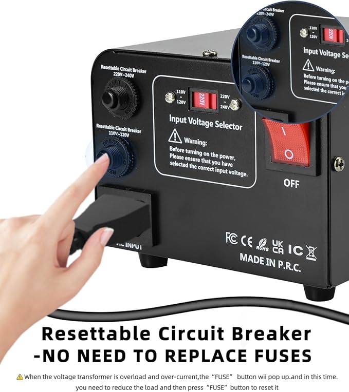 LVYUAN Voltage Converter Transformer 800 Watt Step Up/Down Convert from 110V-120V to 220V-240Vt and from 220V-240V to 110V-120V with 2 US outlets, 2 Universal outlets, Resettable Circuit Breaker