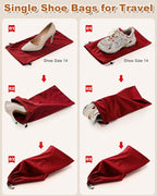 6 Pcs Single Shoe Bags for Travel, 17.3"x8.6" Washable Travel Shoe Bags for Packing in Suitcase, Velvet Dust Bag with Drawstring, Shoe Pouch for Women and Men, Travel and Home Storage (Rio Red)