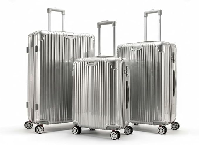 Gabbiano Macan 3 Piece ABS Luggage Set – Expandable Hardshell Suitcase with Add-A-Bag Strap, TSA Lock & 8-Wheel Spinners – Lightweight (20" Carry On, 26" Medium, 30" Large) (Silver, 3-Piece set)