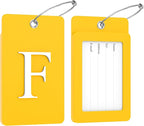 Gostwo 2 Pack Luggage Tags for Suitcases, 26 Initial Letter Travel Luggage Baggage Identification Labels ID Tag Fully Bendable Tags with Stainless Steel Loop (Yellow) (Letter F)