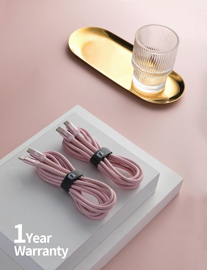 USBC to USBC Cable Fast Charging 66W, 2Pack 3FT USB C Cable, iPhone USB C Charger Cable Short USB Type C to C Cord Nylon Braided for iPhone 17/16/15/Pro Max/Plus/Samsung Galaxy S23/LG and More-Pink