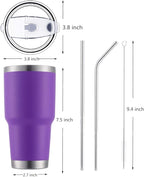 D·S 30oz Purple Tumbler Stainless Steel Double Wall Vacuum Insulated Mug with Straw and Lid, Cleaning Brush for Cold and Hot Beverages (30oz Purple)…