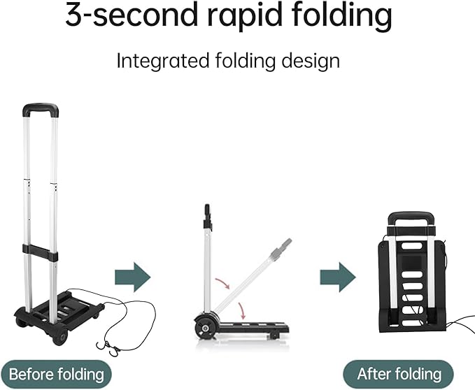 Folding Hand Truck,200lbs 4 Wheel Cart Collapsible Luggage Rolling Cart Enhanced Stability Easy Moving for Home Office Travel Shopping