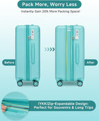 Somago Expandable 2-Piece Luggage Sets 20"/24" Suitcases with Shock-Absorbing Braking Spinner Wheels Moon Star Design Hard Shell Suitcase with Cupholder TSA Lock (Robin Egg Blue,Expandable 20/24 Inch)
