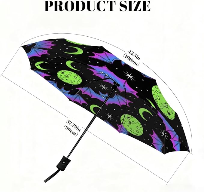 Windproof Compact Umbrellas for Rain - Neon Bat Moon Halloween Portable Lightweight Automatic Reverse Folding Umbrellas - Auto Open Close Cute Small Umbrella for Commute, Car, Backpack, Purse