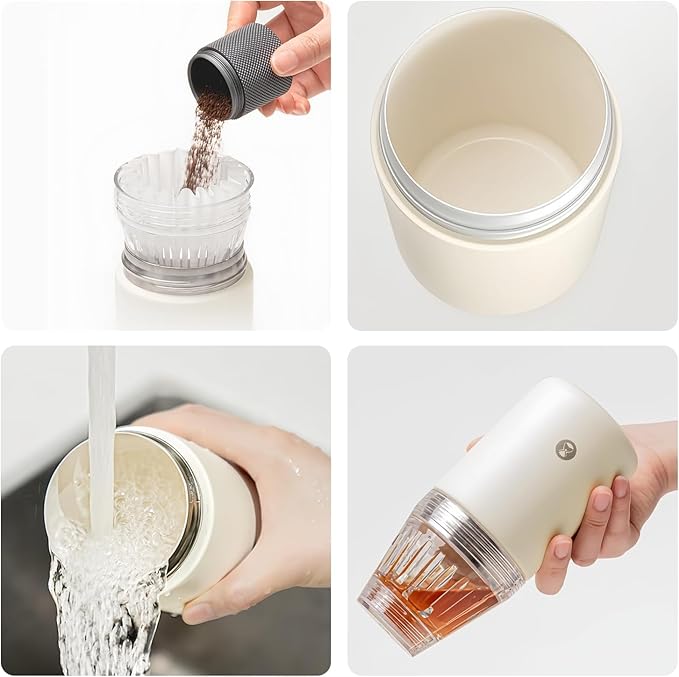 TIMEMORE Portable Coffee Maker Pour-Over Coffee Dripper, Travel Coffee Cup, Manual Brewer for Home and Outdoors - Ceramic-Coated Stainless Steel Tumbler 10.08 oz Capacity
