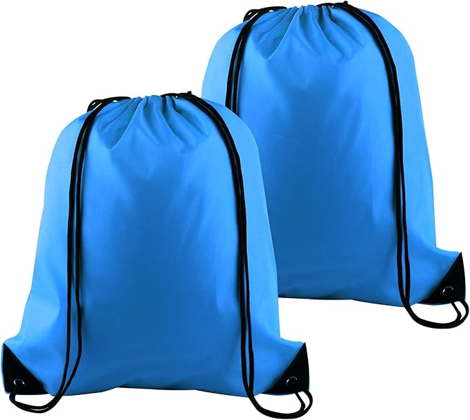 PLULON 2Pcs Drawstring Bags Bulk Blue Drawstring Backpack String Backpack Cinch Sack Sport Gym Backpack Bags for Yoga Traveling Outdoor Sports