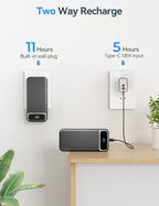 20000mAh Lightweight-Portable-Charger-Power-Bank with Built-in Cables and AC Wall Plug, PD20W USB-C Fast Charging Battery Pack, LED Display External Travel Phone Charger for All iPhone,Samsung,Android