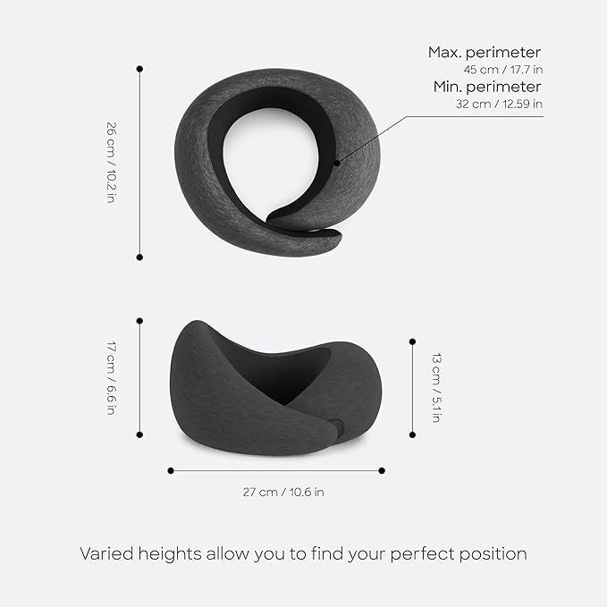 Ostrichpillow Go Neck Pillow, Travel Pillows for Airplanes, Premium Memory Foam Travel Pillow, 360º Ergonomic Design, Asymmetrical Sides, Travel Bag Included, Washable Modal Cover