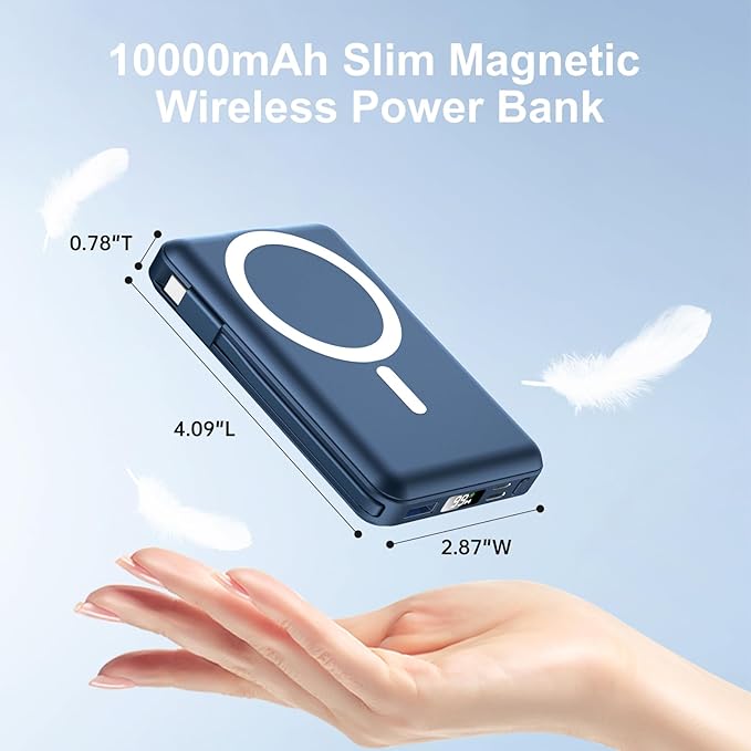 for Magsafe Power Bank, 10000mAh Magnetic Power Bank with USB-C Cable and PD 20W USB C Fast Charging LED Display, Wireless Portable Charger for iPhone 17/16/15/14/13/12/Pro/Pro Max