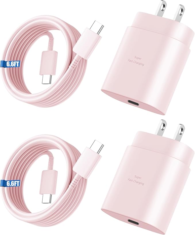 Super Fast Charger Type C, 25W USB C Wall Charger Fast Charging for Samsung Galaxy S26 Ultra/S26/S26+/S25 Ultra/S25/24 Ultra/S24/S23 Ultra/S22 Ultra with 6.6FT Long Android Type C Charger Cable 2Pack