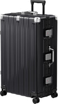 Krute Aluminum Frame Luggage 28 Inch Checked Suitcase with Spinner Wheels TSA Approved No Zipper Hard Shell Luggage PC+ABS Travel Suitcase Black