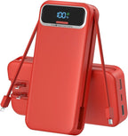 Portable Charger, 20000mAh 22.5W Fast Charging Power Bank with Built-in Cables & Wall Plug, Travel Essential External Battery Pack with LED Display, USB C Battery Phone Charger for iPhone Samsung Red