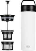 ESPRO Go P0 Ultralight French Press Coffee Maker for Travel, Vacuum Insulated Stainless Steel, 16 Ounces, Chalk White