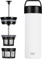 ESPRO Go P0 Ultralight French Press Coffee Maker for Travel, Vacuum Insulated Stainless Steel, 16 Ounces, Chalk White