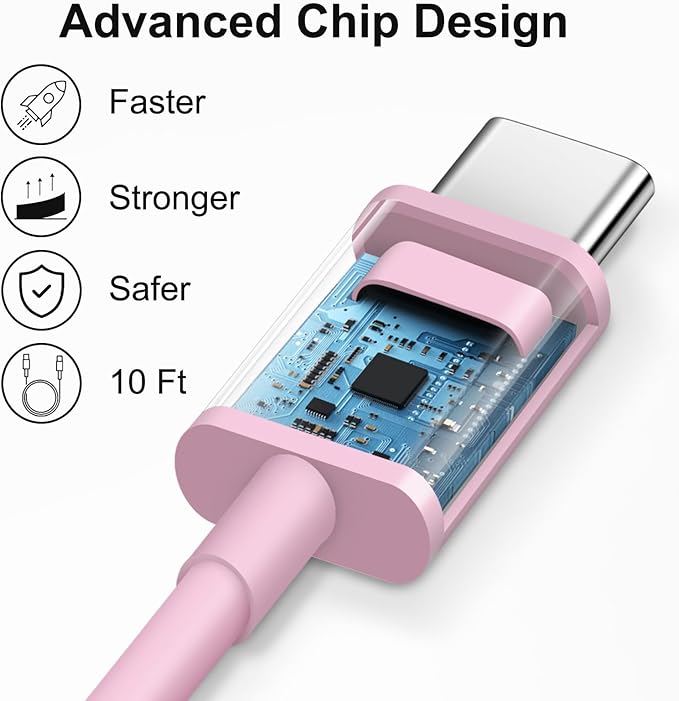 iPhone 17 16 15 Charger Fast Charging 10FT - 20W USB C Charger Block with 10FT Type C to C Cable Compatible with iPhone 17/17 Pro/17 Pro Max/Air/16/16e/15, iPad Pro, iPad Air (Pink)