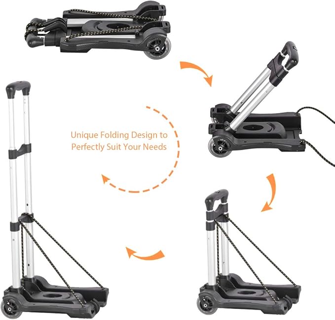 Hivexagon Folding Luggage Cart 88lbs Load Capacity Compact Lightweight and Durable Aluminum Alloy Travel Trolley for Luggage, Personal, Travel, Moving and Office Use