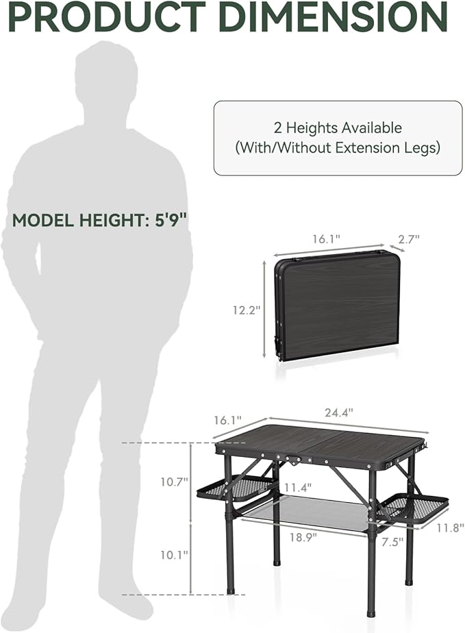 Titanker Folding Camping Table Small 2ft, Small Camp Table Portable with 50% Extra Space, Folding Picnic Set, Portable Beach Table, Car Camping Essentials, Aluminum Light & Solid