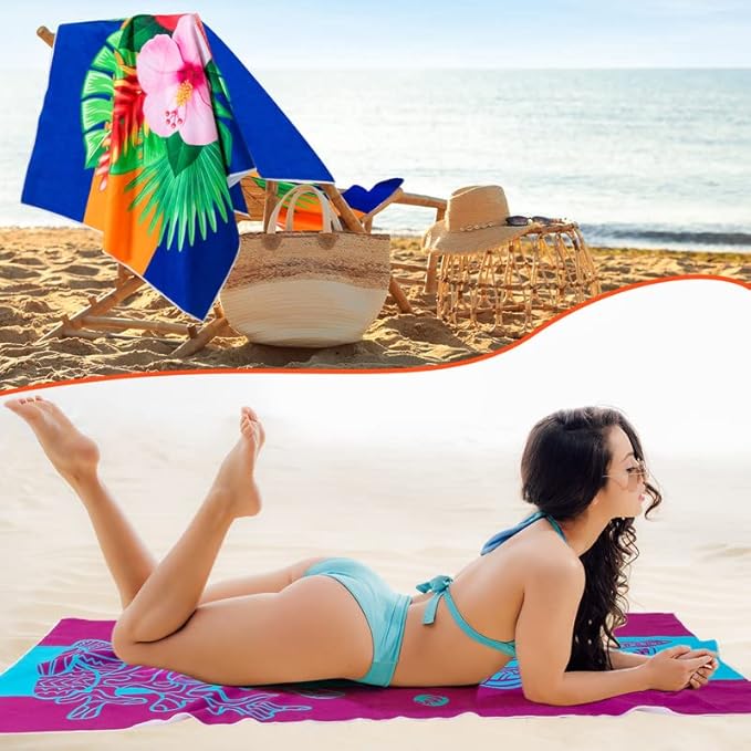 Redbaker 16 Packs 59 x 28 inches Oversized Hawaiian Beach Towel Bulk Extra Large Pool Towels Set Microfiber Quick Dry Swim Towel Blanket for Women Men Adult Bath Travel(Bright Colors)