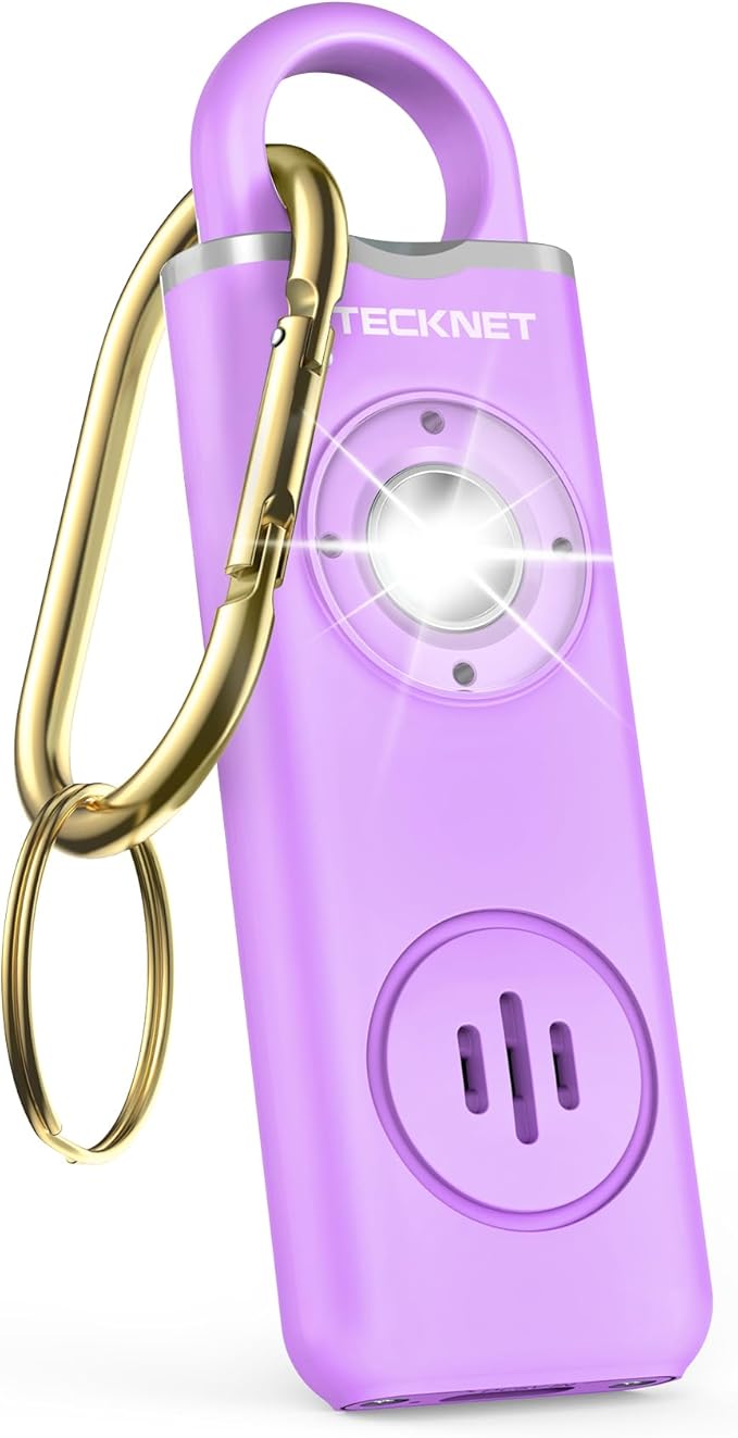 TECKNET Rechargeable Personal Safety Alarm for Women, 130dB Self Defense Keychain Alarm with SOS Strobe Light, Low Battery Notice, Loud Siren Safety Keychain for Girls Kids Elderly - Purple