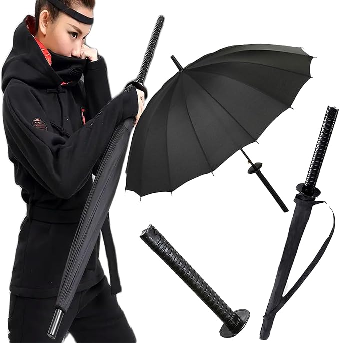 Samurai Umbrella Katana, Ninja Japanese Long Umbrella, Anime Cosplay Gifts for Men Cosplay Decoration, Windproof Stick Umbrella for Rain